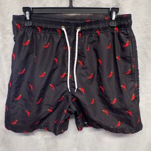 SHEIN Men's Black Chili‎ Pepper Print Swim Trunks Size Medium